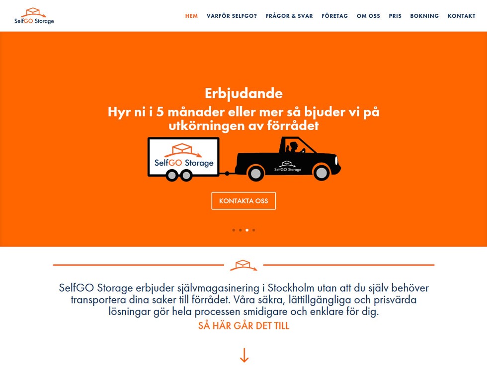 Hemsida byggd av AS webstudio till SelfGO Storage i Stockholm