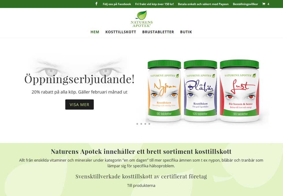 AS webstudio har byggt en ny webbshop i Woocommerce till Naturens Apotek